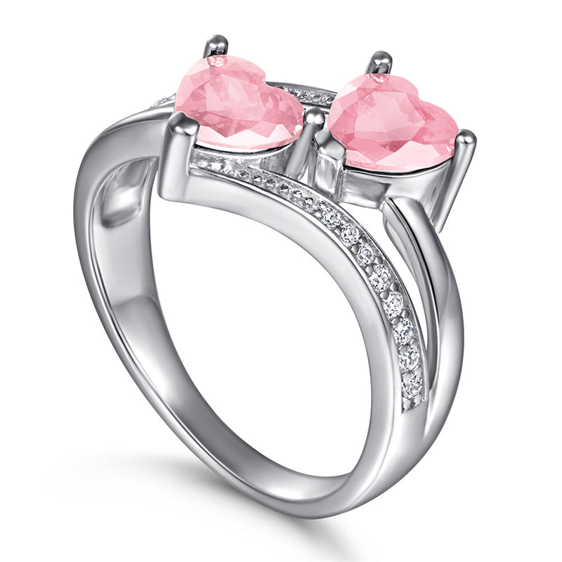 S925 Sterling Silver Double Heart Ring - Colorful Gemstone Jewelry for Women