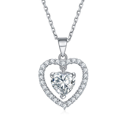 925 Sterling Silver Heart Birthstone Necklace - Romantic Ruby Zircon Pendant