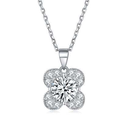 925 Sterling Silver Floral Birthstone Pendant Necklace - Four-Leaf Clover Charm Jewelry