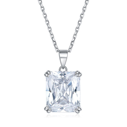 925 Sterling Silver Rectangular Zircon Pendant Necklace - Minimalist Birthstone Collarbone Chain