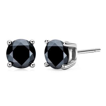 925 Sterling Silver Geometric Stud Earrings with 0.3ct/0.5ct/1ct/2ct White or Black Moissanite Hearts and Arrows Cut Micro-Paved Minimalist Design for Women