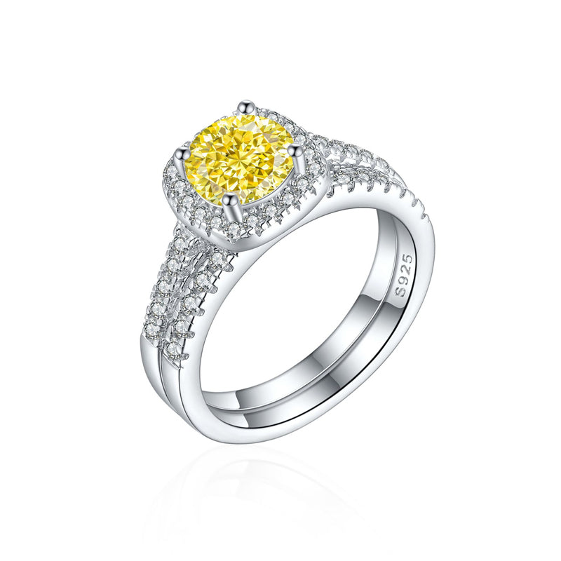 S925 Sterling Silver 1.2ct Round 100-Facet Flame Cut Ring Set - 8×8mm Colored Gemstone Jewelry