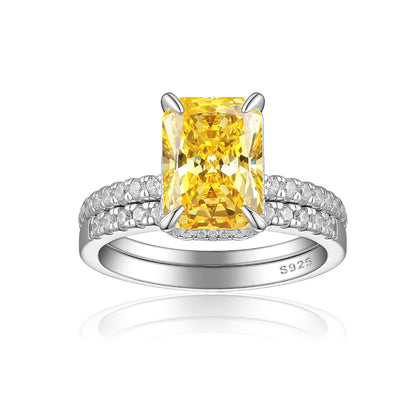 4ct Square Gemstone 925 Silver Stackable Ring Set - Luxe Flame & Ice-Cut European Style Band Collection