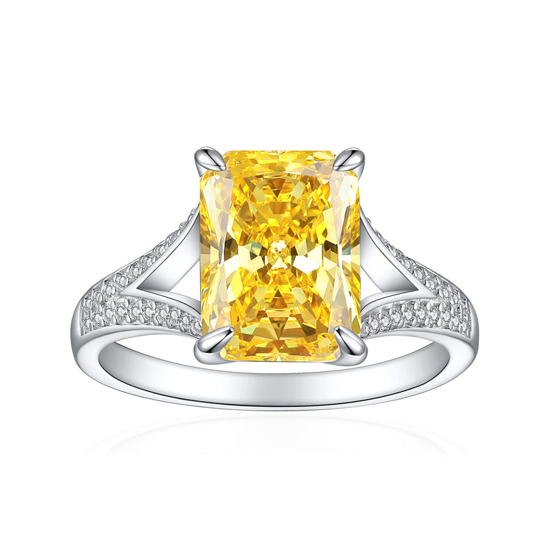 4ct Square Gemstone 925 Silver Ring - Luxe 8*11mm Flame & Ice-Cut Princess Crown Ring for Women