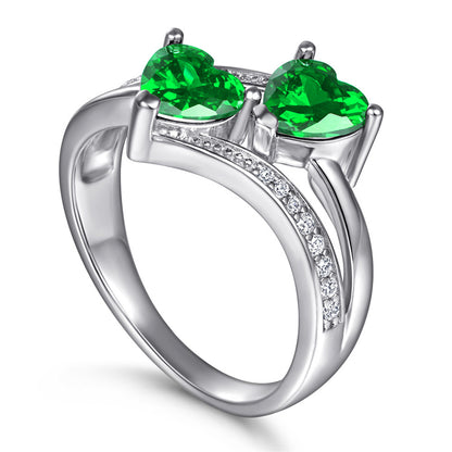 S925 Sterling Silver Double Heart Ring - Colorful Gemstone Jewelry for Women