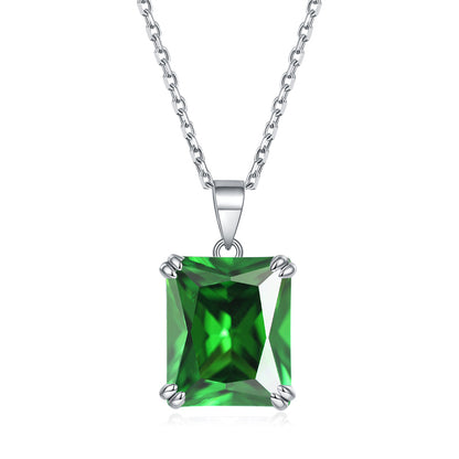 925 Sterling Silver Rectangular Zircon Pendant Necklace - Minimalist Birthstone Collarbone Chain