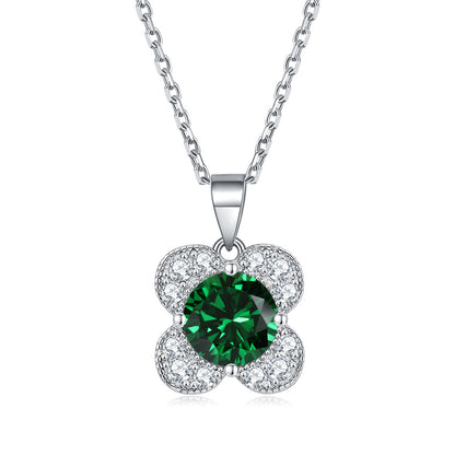 925 Sterling Silver Floral Birthstone Pendant Necklace - Four-Leaf Clover Charm Jewelry