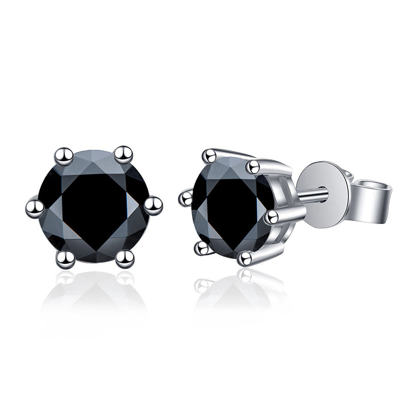 925 Sterling Silver Geometric Stud Earrings with White Black Diamond 30pt 50pt 1ct 2ct Electroplated Simple Elegant for Women