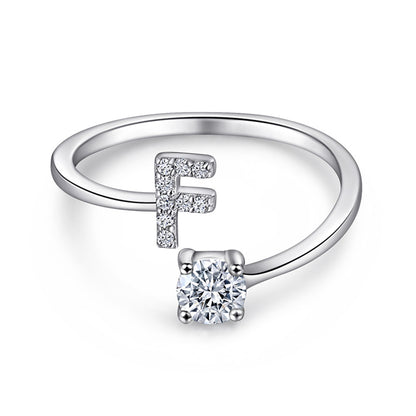 Personalized Initial 925 Silver Ring - Adjustable Alphabet Letter Band with Zirconia