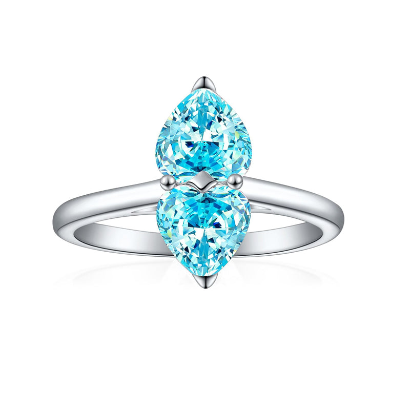 1ct Double Heart 925 Silver Ring - Elegant Flame & Ice-Cut Gemstone Band for Women