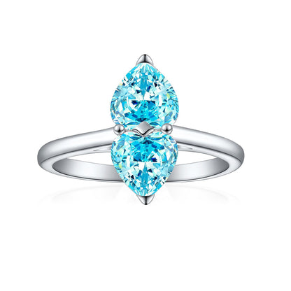 1ct Double Heart 925 Silver Ring - Elegant Flame & Ice-Cut Gemstone Band for Women