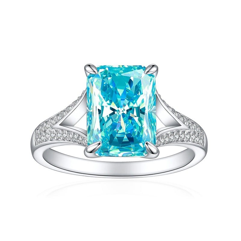 4ct Square Gemstone 925 Silver Ring - Luxe 8*11mm Flame & Ice-Cut Princess Crown Ring for Women