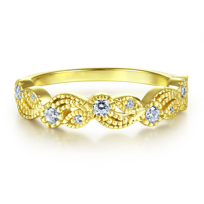 S925 Sterling Silver Vintage Floral Engagement Set - European-Inspired Wedding Jewelry
