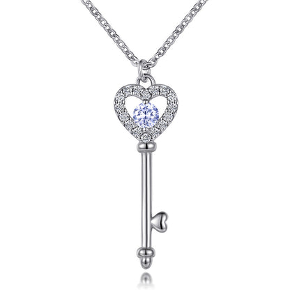 925 Sterling Silver Birthstone Key Necklace - Romantic Heart Lock Pendant