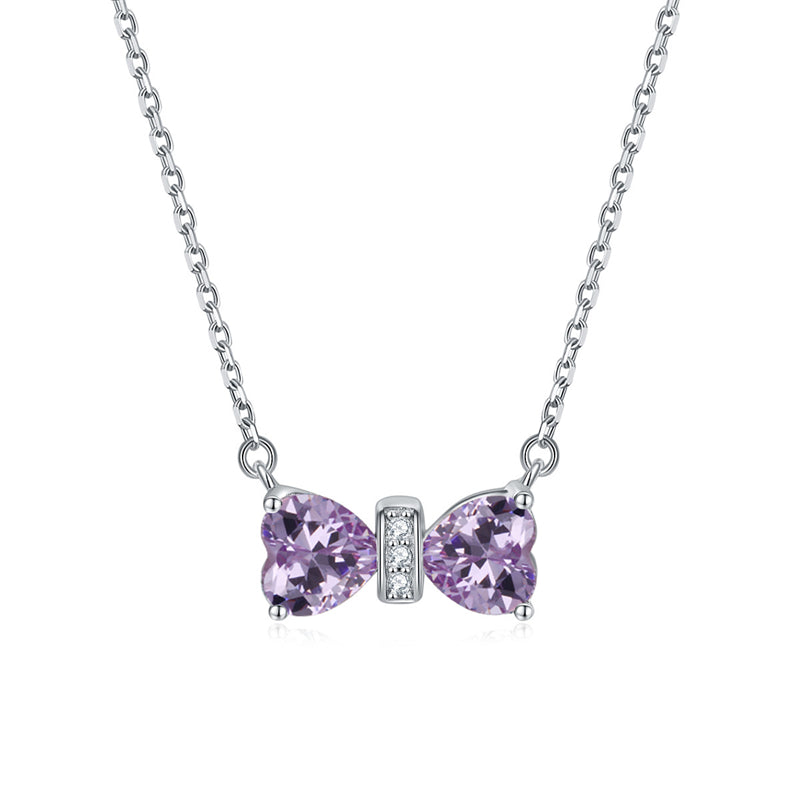 925 Sterling Silver Double Heart Birthstone Necklace - Romantic Lucky Charm Jewelry