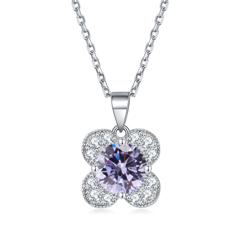 925 Sterling Silver Floral Birthstone Pendant Necklace - Four-Leaf Clover Charm Jewelry