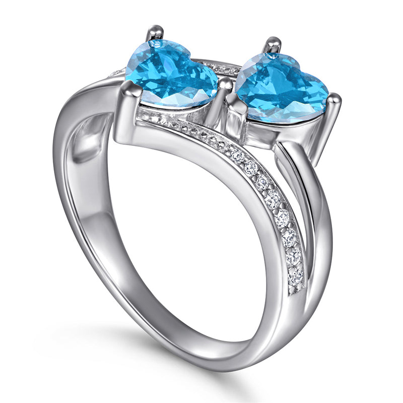 S925 Sterling Silver Double Heart Ring - Colorful Gemstone Jewelry for Women