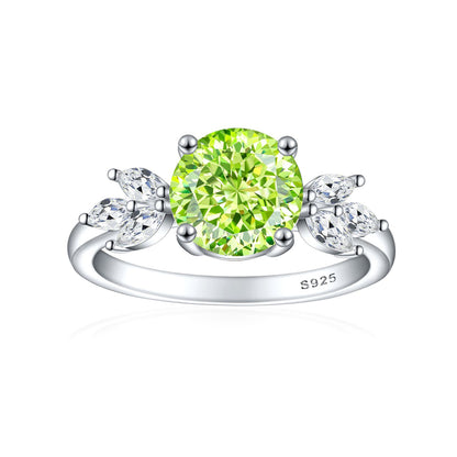 S925 Sterling Silver 2ct Flame-Cut Floral Ring - Nature-Inspired Colored Gemstone Engagement Jewelry