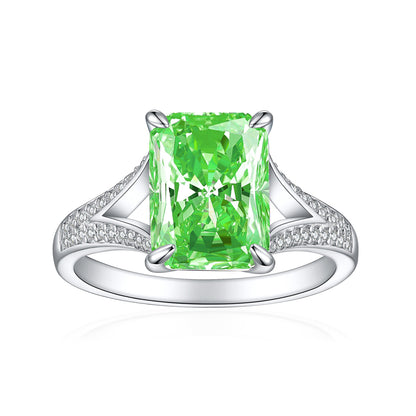 4ct Square Gemstone 925 Silver Ring - Luxe 8*11mm Flame & Ice-Cut Princess Crown Ring for Women