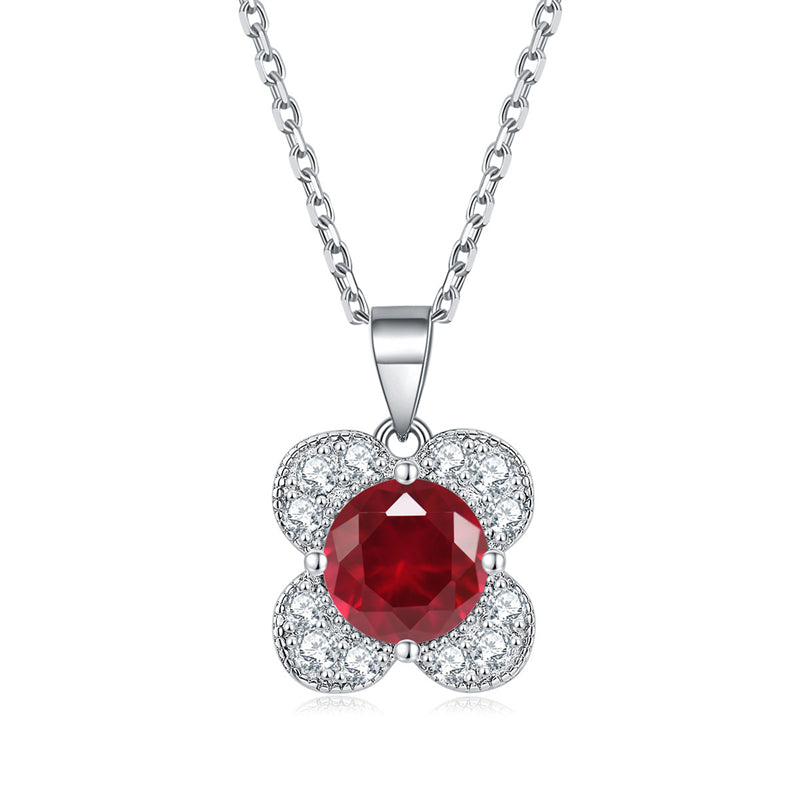 925 Sterling Silver Floral Birthstone Pendant Necklace - Four-Leaf Clover Charm Jewelry
