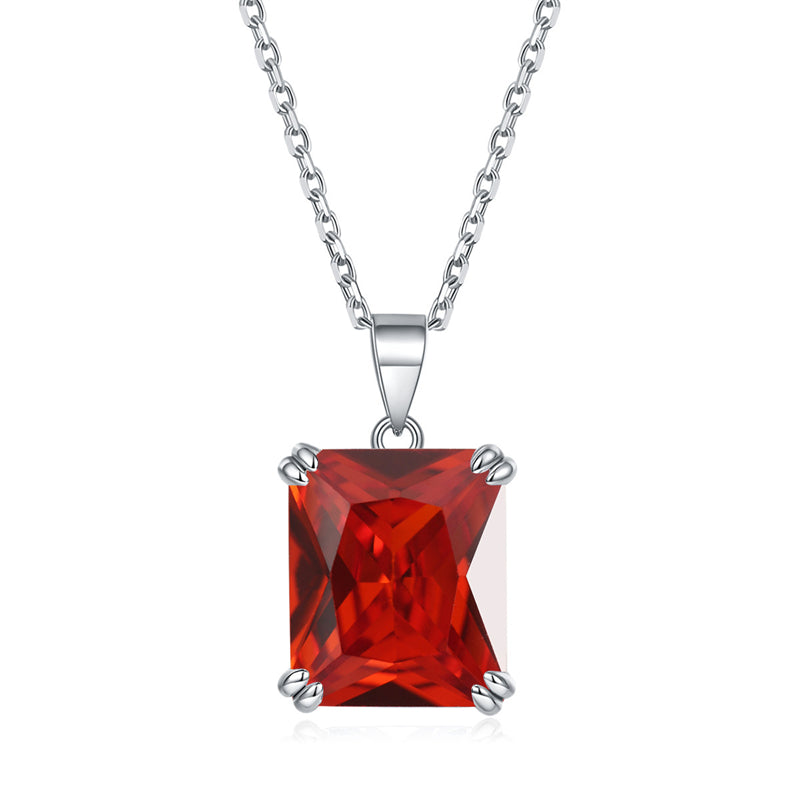 925 Sterling Silver Rectangular Zircon Pendant Necklace - Minimalist Birthstone Collarbone Chain
