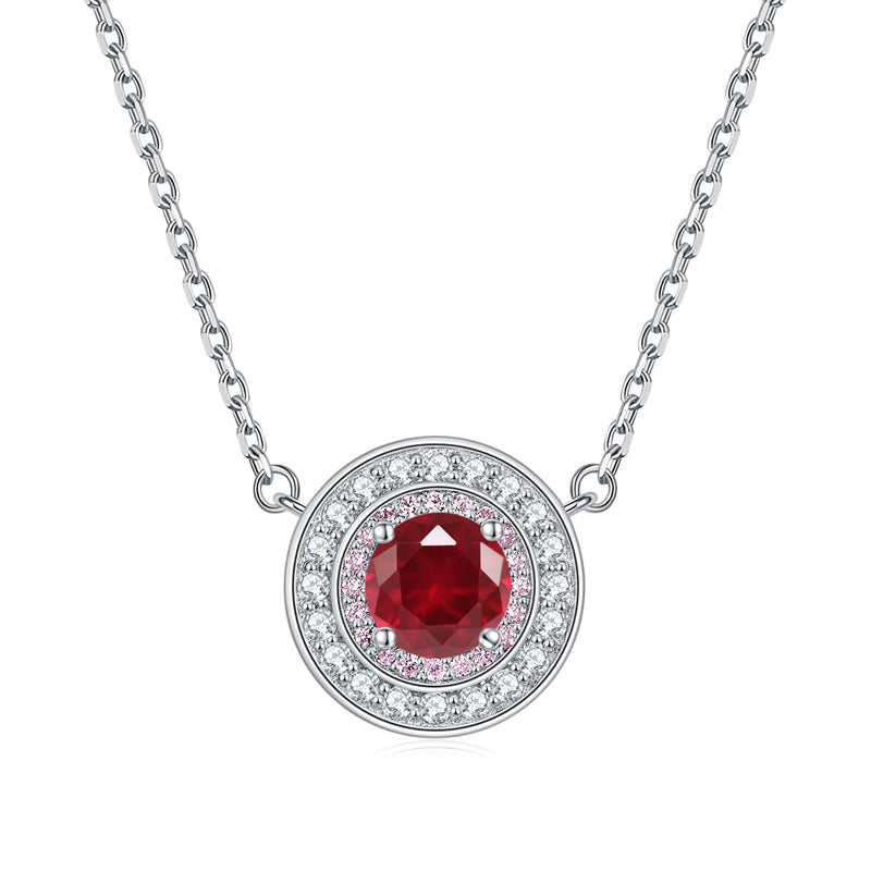 925 Sterling Silver Round Birthstone Pendant Necklace - Colorful Zircon Jewelry