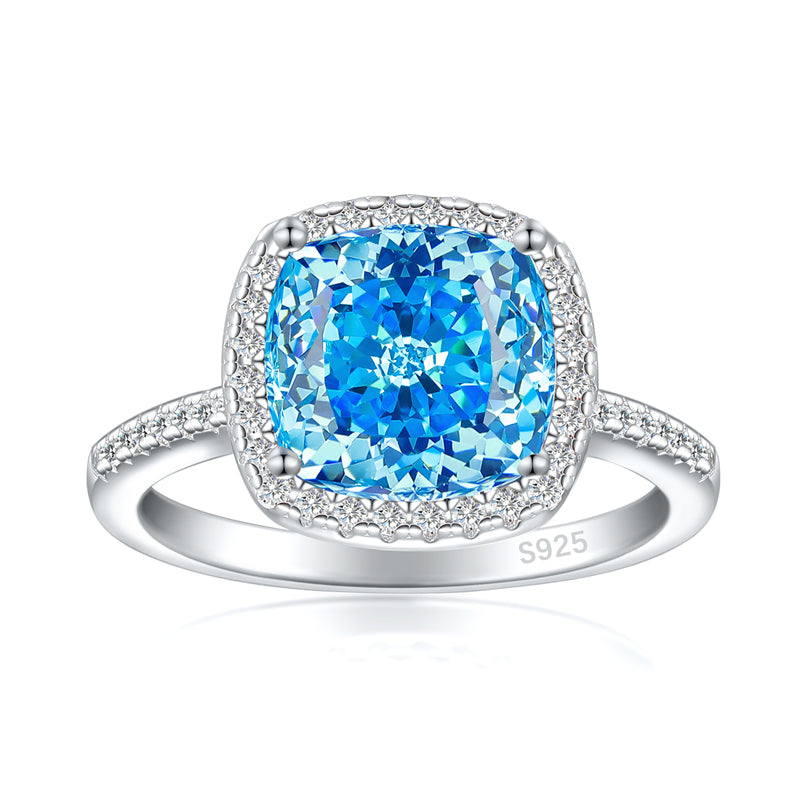 S925 Sterling Silver 3.5ct Colored Gemstone Ring - Luxury Princess Cut Flame Jewelry