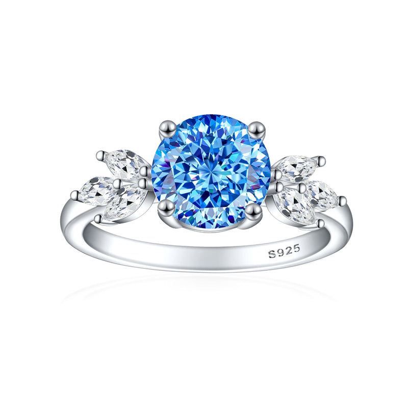 S925 Sterling Silver 2ct Flame-Cut Floral Ring - Nature-Inspired Colored Gemstone Engagement Jewelry