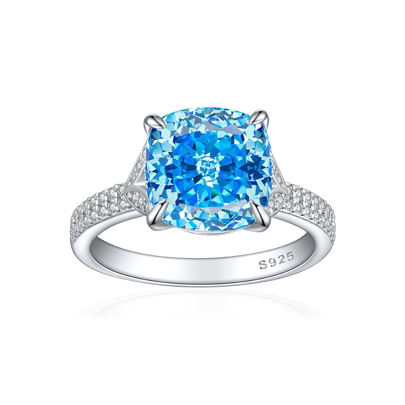 S925 Sterling Silver 5ct Flame-Cut Leaf Ring - Dazzling 10×10mm Colored Zirconia Statement Jewelry