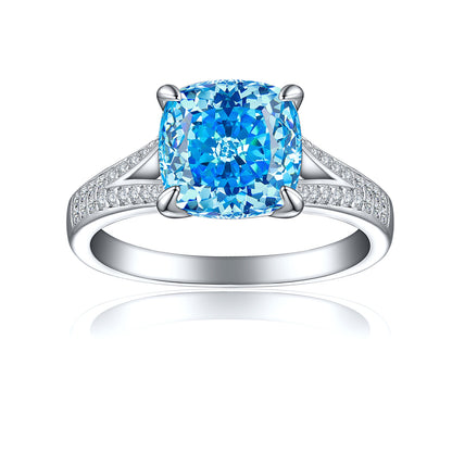 S925 Sterling Silver 3.5ct Ice-Cut Colored Gemstone Ring - 9×9mm Statement Jewelry