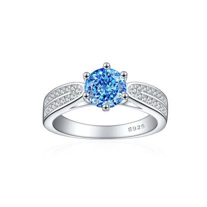 S925 Sterling Silver 1.2ct Ice-Cut Celestial Ring - 7×7mm Colored Gemstone Statement Jewelry
