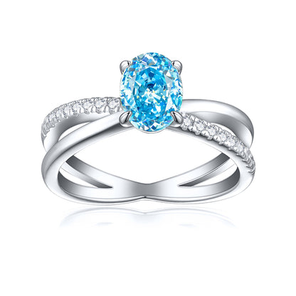 1.5ct Oval Ice-Cut 925 Silver Ring - Unique 6×8mm Gemstone Band for Women