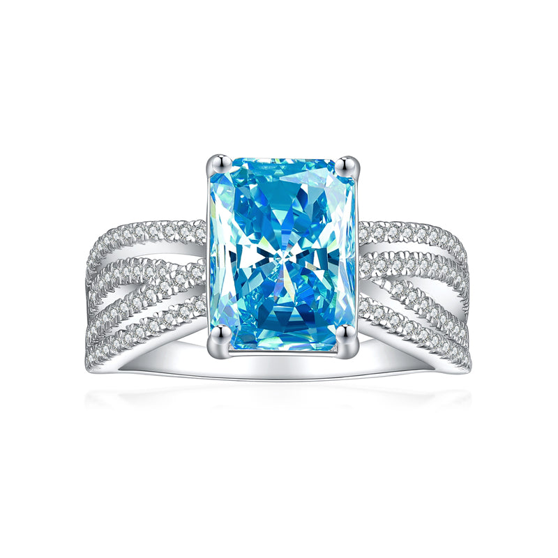 4ct Square-Cut Gemstone 925 Silver Ring - Luxe 8*11 Flame & Ice-Cut Statement Band for Women