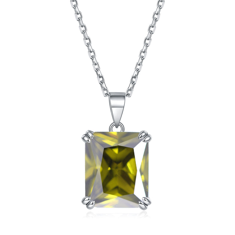 925 Sterling Silver Rectangular Zircon Pendant Necklace - Minimalist Birthstone Collarbone Chain