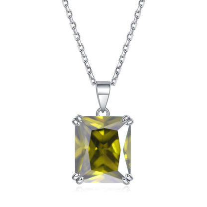 925 Sterling Silver Rectangular Zircon Pendant Necklace - Minimalist Birthstone Collarbone Chain