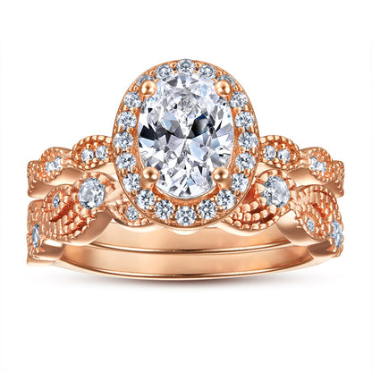 S925 Sterling Silver Vintage Floral Engagement Set - European-Inspired Wedding Jewelry