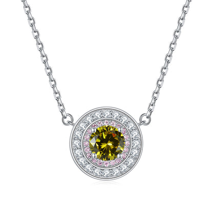 925 Sterling Silver Round Birthstone Pendant Necklace - Colorful Zircon Jewelry