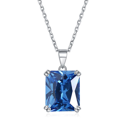 925 Sterling Silver Rectangular Zircon Pendant Necklace - Minimalist Birthstone Collarbone Chain