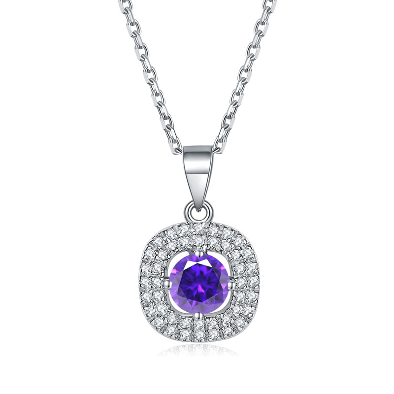 925 Sterling Silver Square Birthstone Necklace - Modern Colorful Pendant