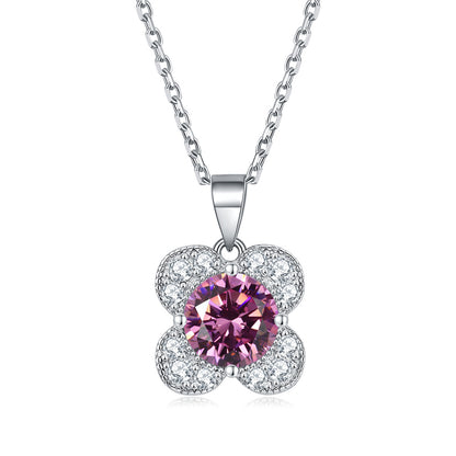 925 Sterling Silver Floral Birthstone Pendant Necklace - Four-Leaf Clover Charm Jewelry
