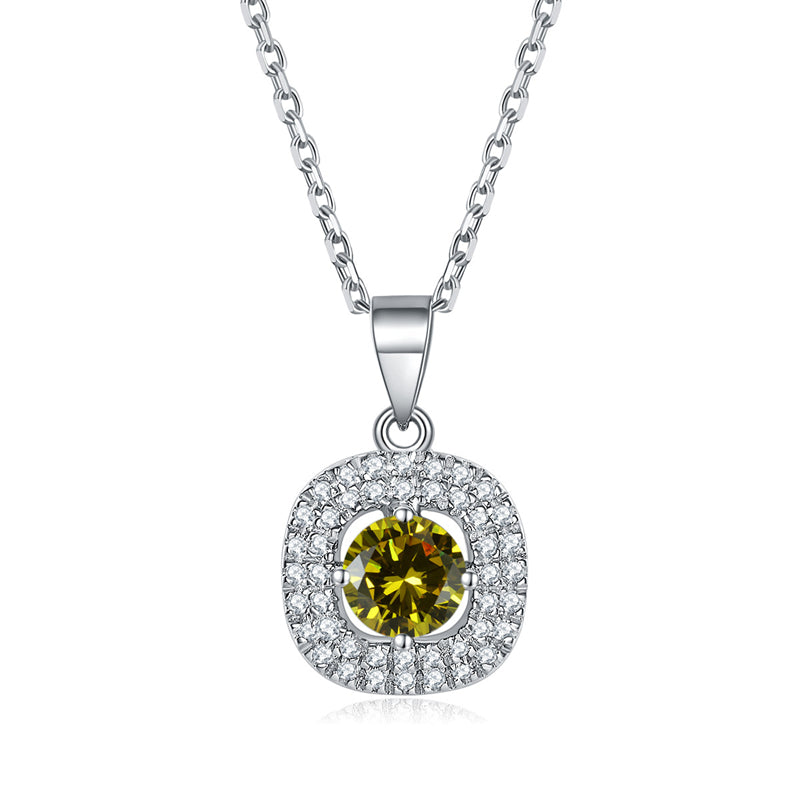 925 Sterling Silver Square Birthstone Necklace - Modern Colorful Pendant