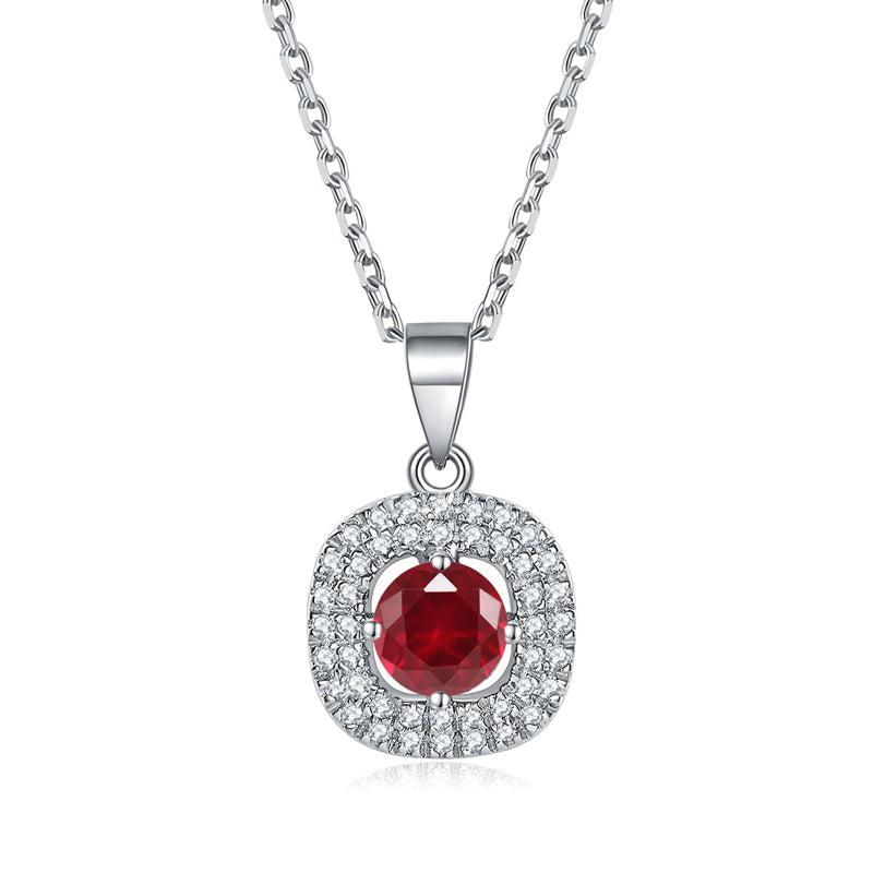 925 Sterling Silver Square Birthstone Necklace - Modern Colorful Pendant
