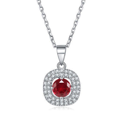 925 Sterling Silver Square Birthstone Necklace - Modern Colorful Pendant