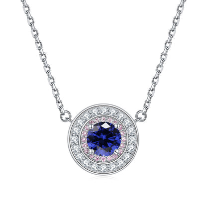 925 Sterling Silver Round Birthstone Pendant Necklace - Colorful Zircon Jewelry