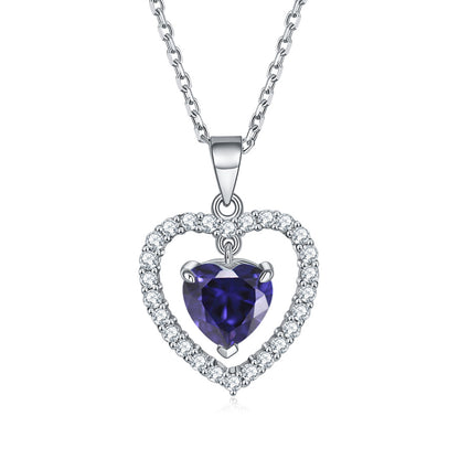 925 Sterling Silver Heart Birthstone Necklace - Romantic Ruby Zircon Pendant