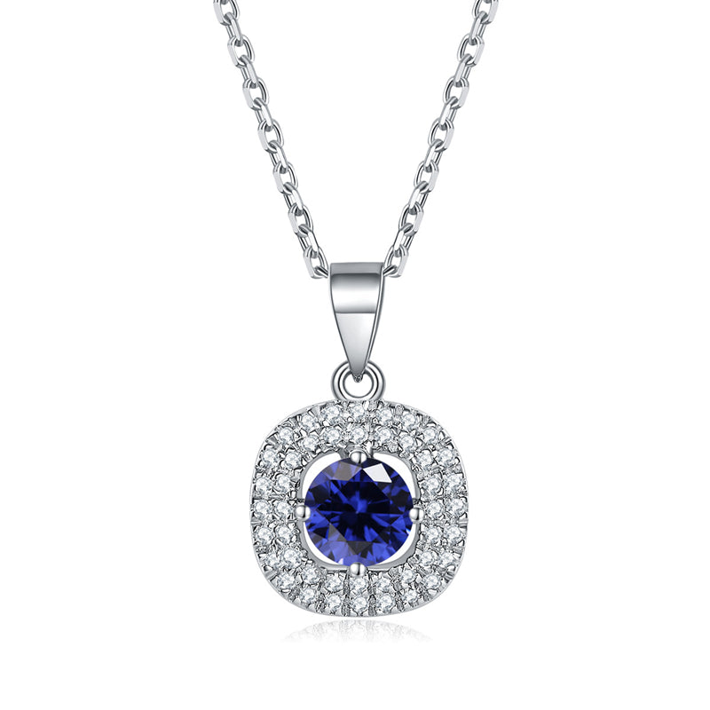 925 Sterling Silver Square Birthstone Necklace - Modern Colorful Pendant