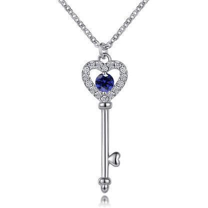 925 Sterling Silver Birthstone Key Necklace - Romantic Heart Lock Pendant
