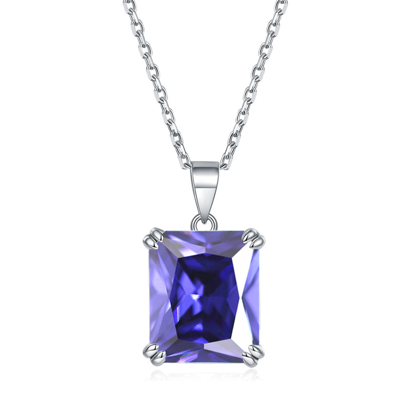 925 Sterling Silver Rectangular Zircon Pendant Necklace - Minimalist Birthstone Collarbone Chain