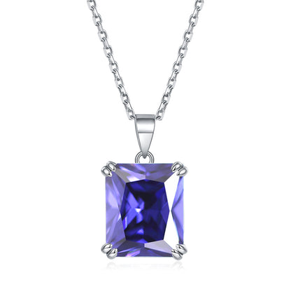 925 Sterling Silver Rectangular Zircon Pendant Necklace - Minimalist Birthstone Collarbone Chain
