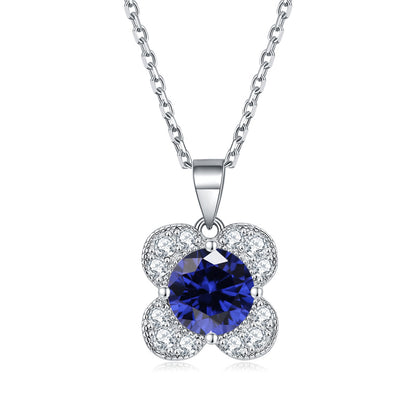 925 Sterling Silver Floral Birthstone Pendant Necklace - Four-Leaf Clover Charm Jewelry